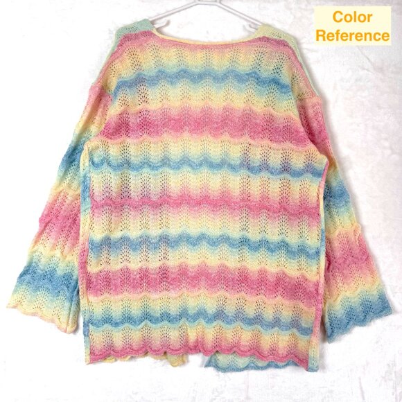 Pastel Rainbow Open Knit Crochet Open Front Longline Cardigan Sweater Womens 3XL - Picture 2 of 5
